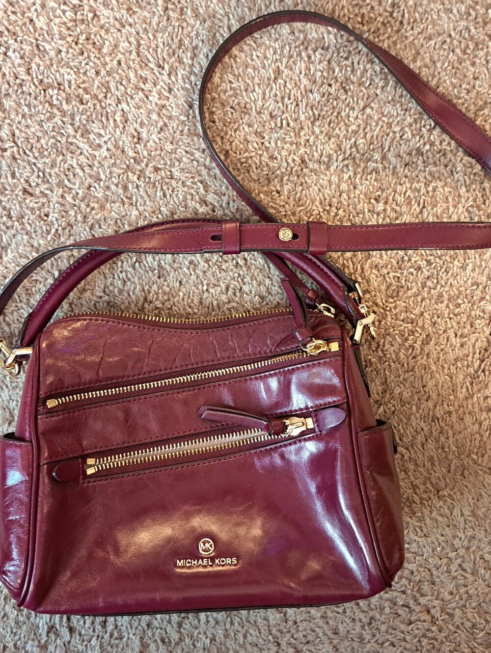 Michael Kors Burgundy Leather Crossbody Satchel